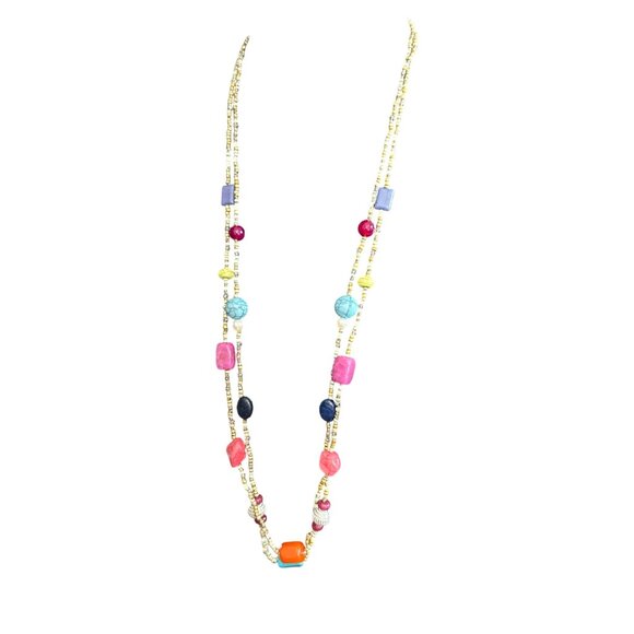Chico's Necklace Jewlery Statement 41" Adjustable Multicolor Beaded Multilayered - Picture 4 of 6